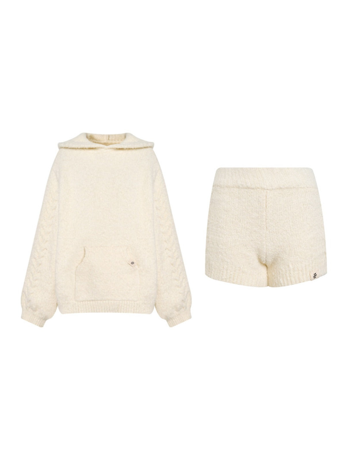 Bouclé Cable Knit Hooded & Shorts Set