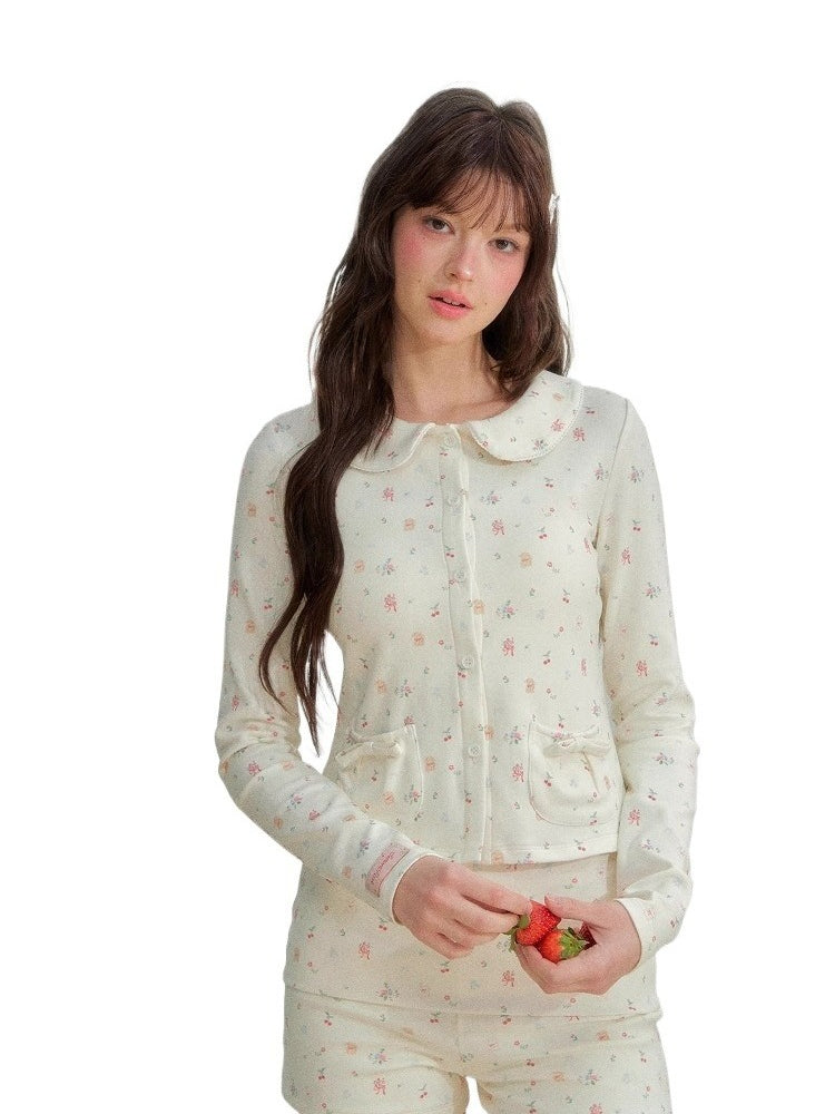 Floral Collar Cardigan & Shorts Set