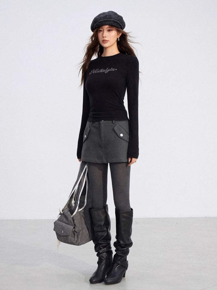 Rhinestone Fleece Knit Top