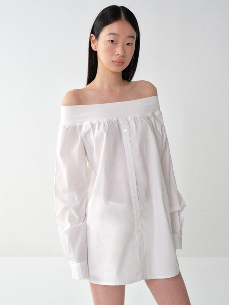 One-Shoulder Mid-Length Shirt Dress