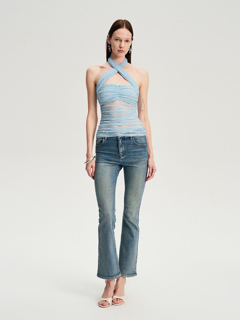 Lace Bow Cross Halter Camisole