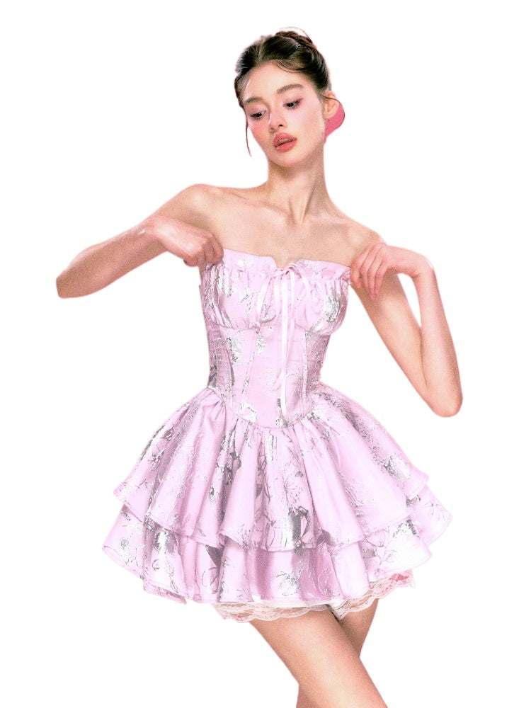 Pink Slimming Birthday Strapless Princess Tulle Dress