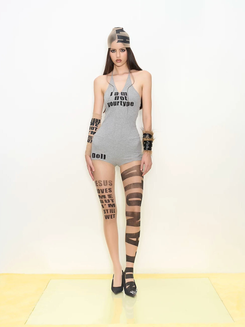 Letter Print Sheer Tights