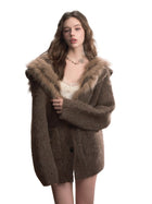 Fox Fur Large Notch Collar Cardigan