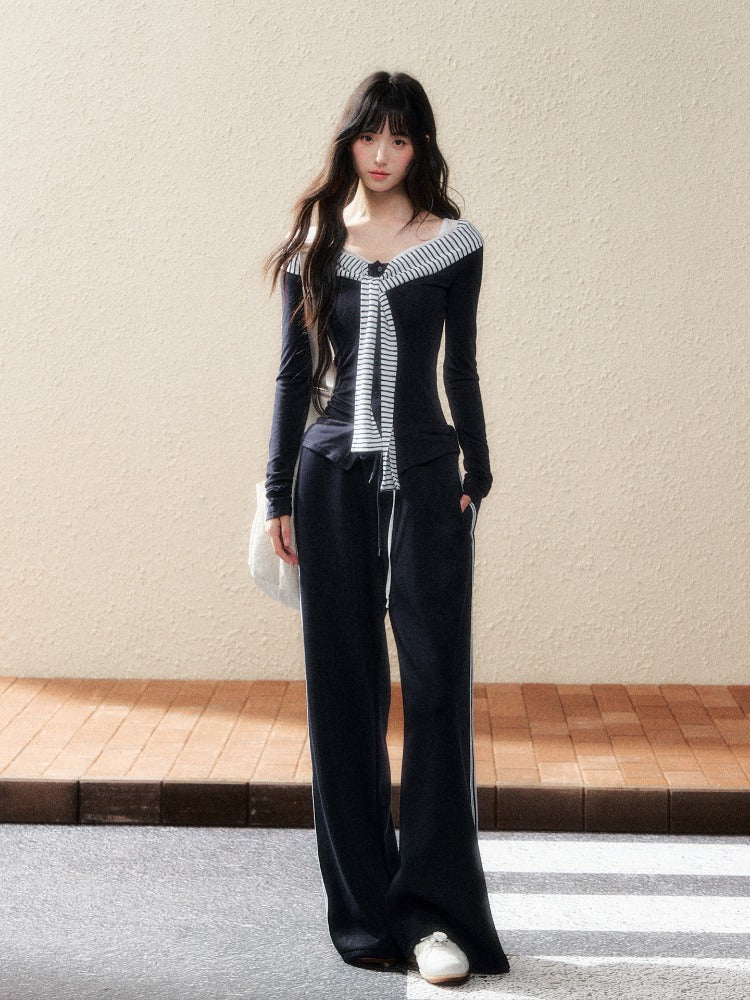 Navy Contrast Knit Blouse