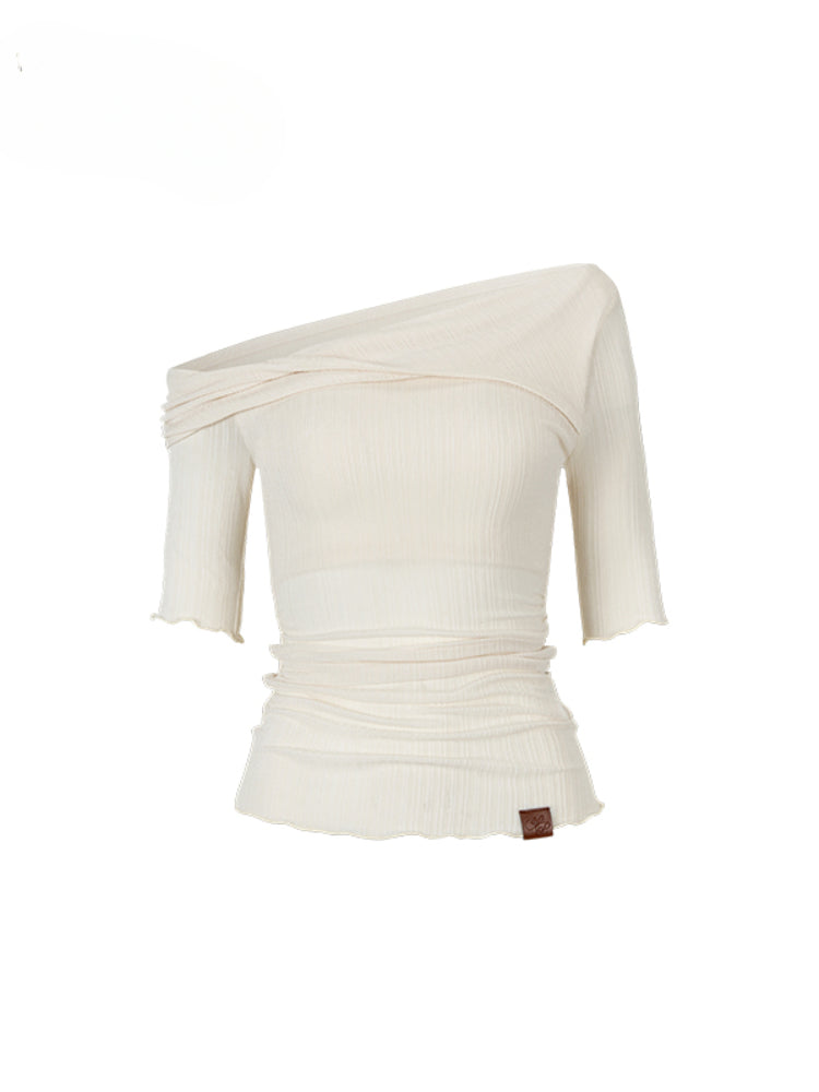 One-Shoulder Acetate Mid-Sleeve T-shirt
