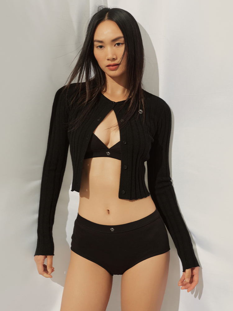 Crew-neck Long-sleeve Knitted Cardigan