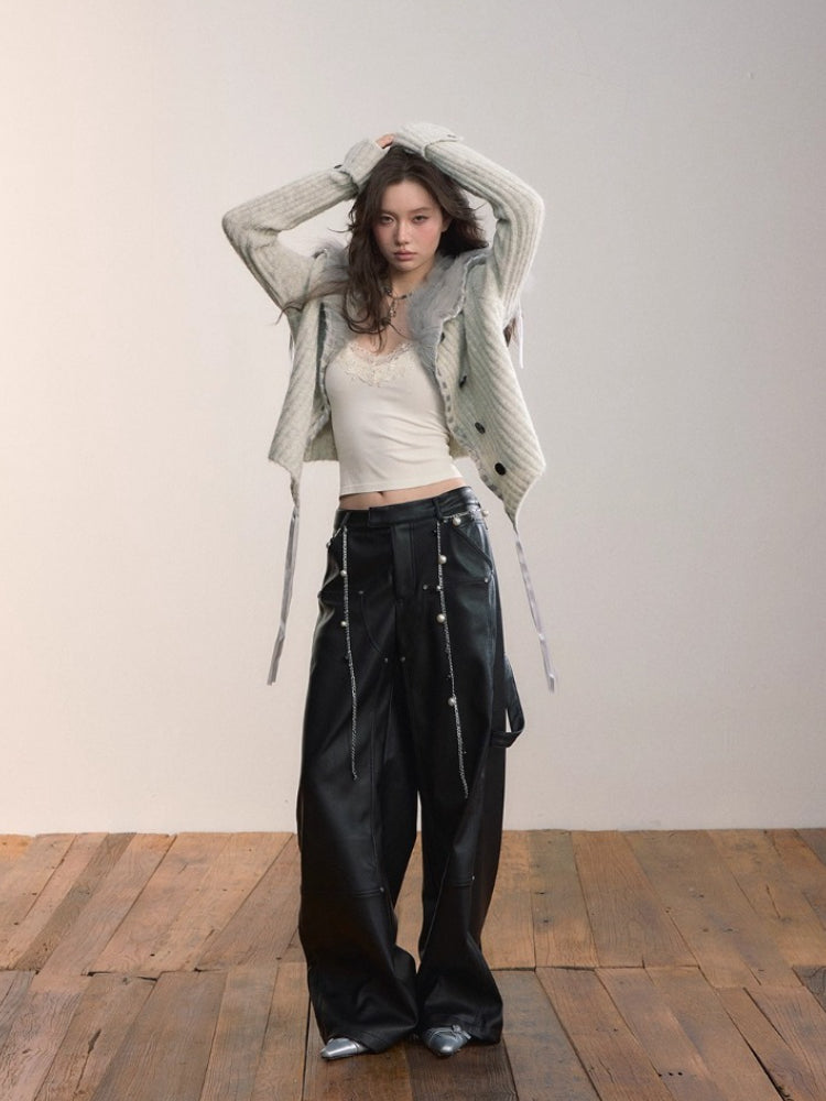 Strap & Stud Detail PU Leather Pants