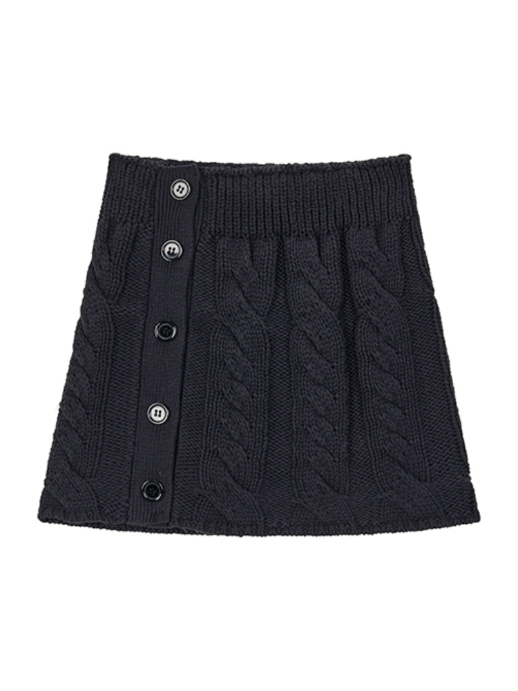 Black & Apricot Buttoned Knit Skirt