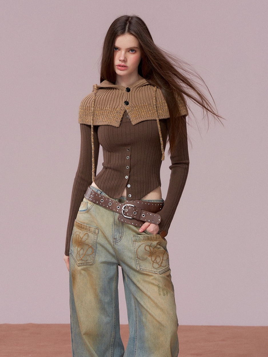 Ribbed Button Waist Knit T-shirt