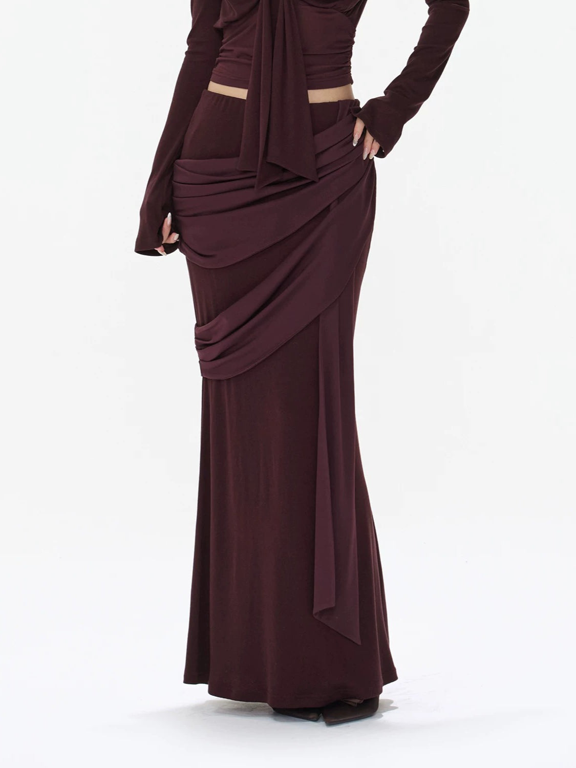 Purple Twist V-Neck Top & Mermaid Skirt Set