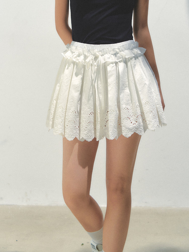 Embroidered Elastic Waist Skirt