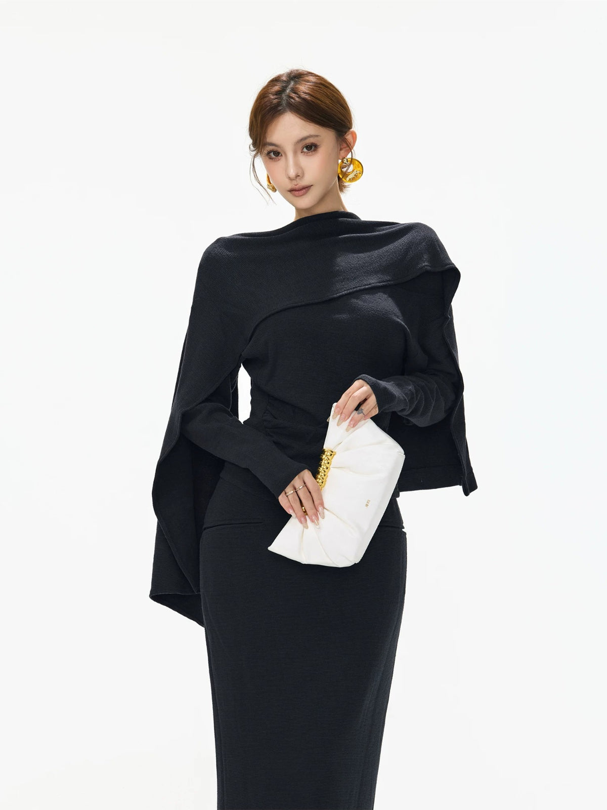 Detachable Shawl Knit Skirt Set