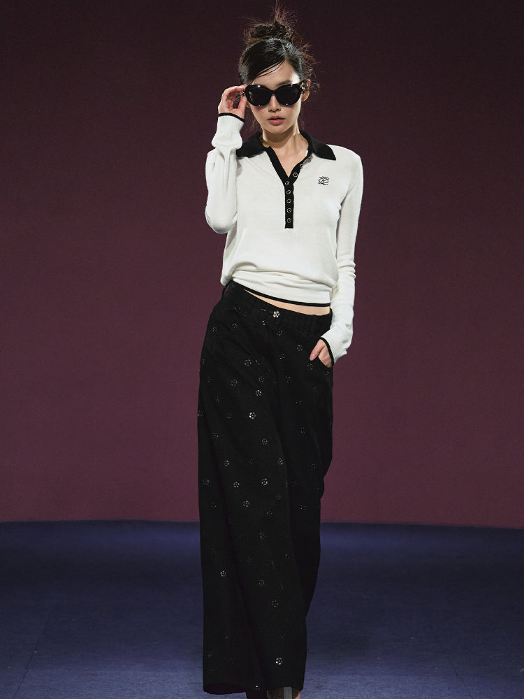 Ribbon Polo Tie-Up Sweater & Shorts Set