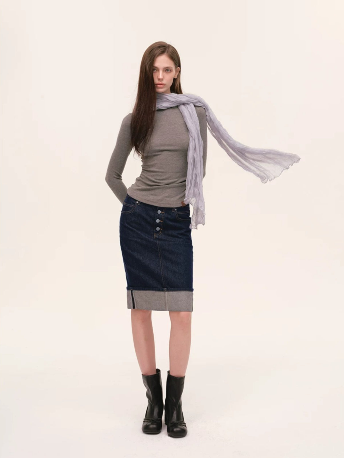 Vintage Foldover Buttoned Denim Skirt