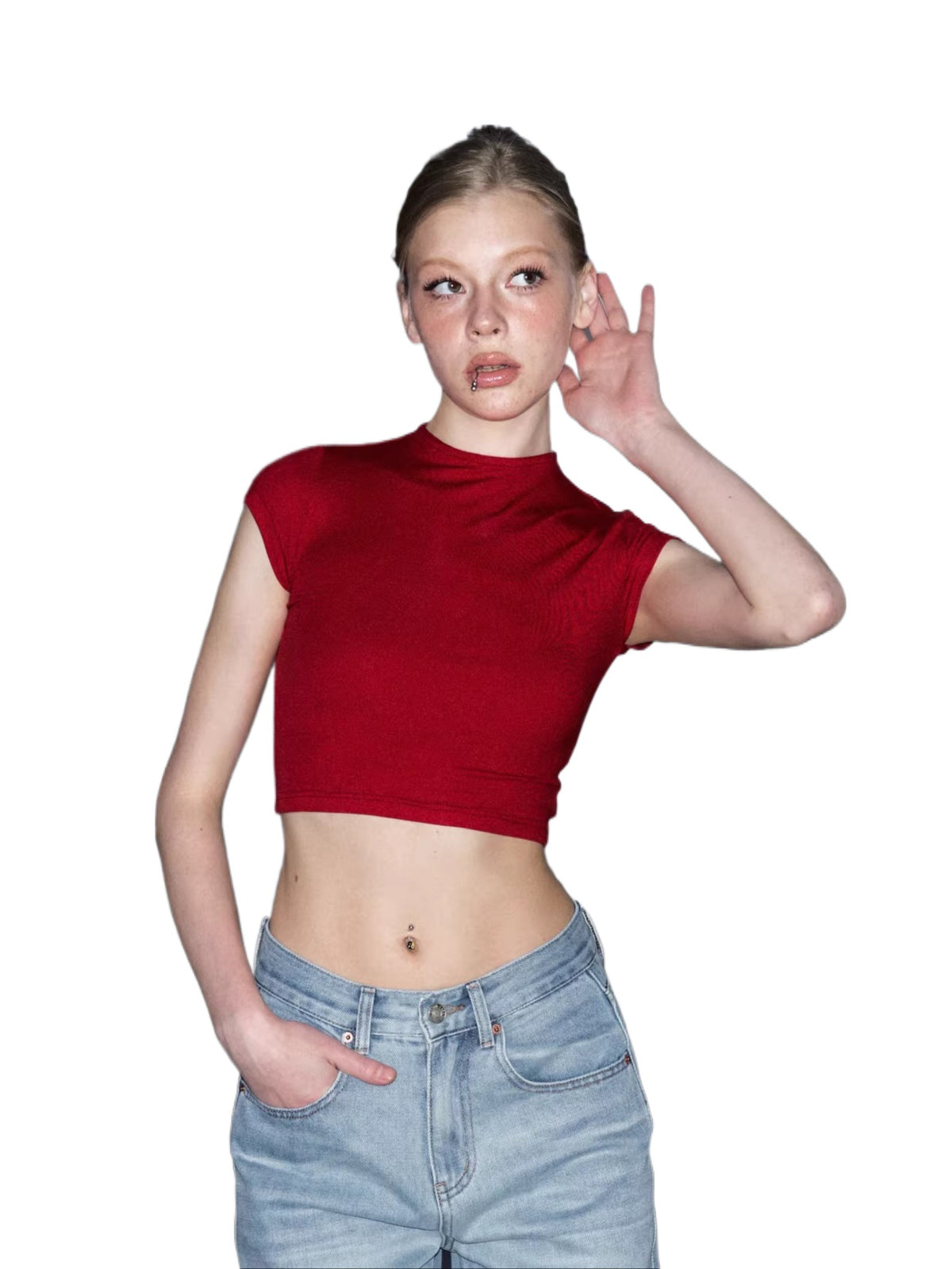 Red Backless Tie Crop Tee