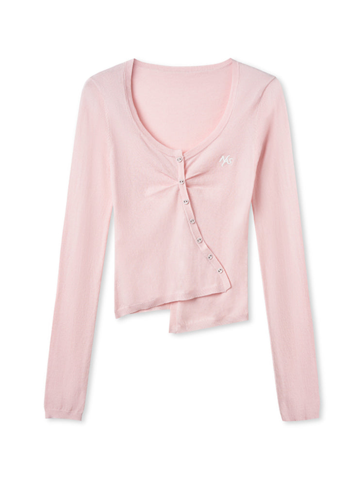 Silk Wool Embroidered Asymmetric Bottoming Top