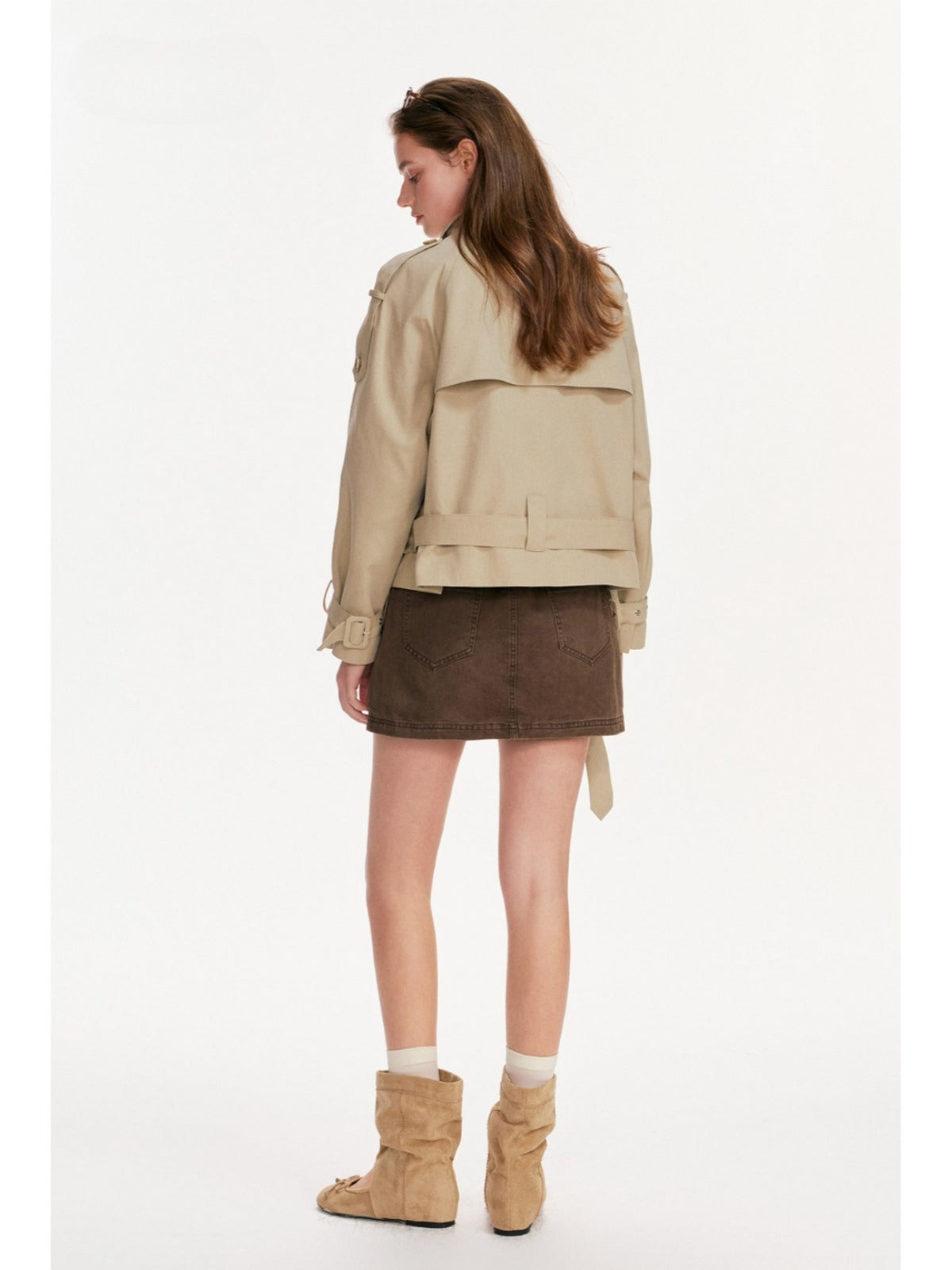 Double-Breasted Belted Cropped Trench Coat