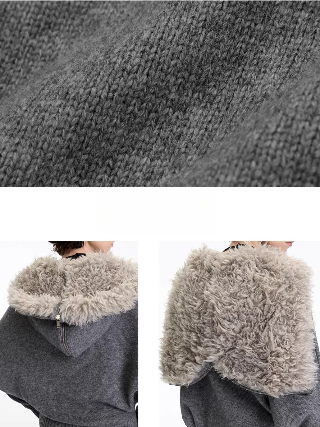 Hooded Fur Collar Knit Cardigan