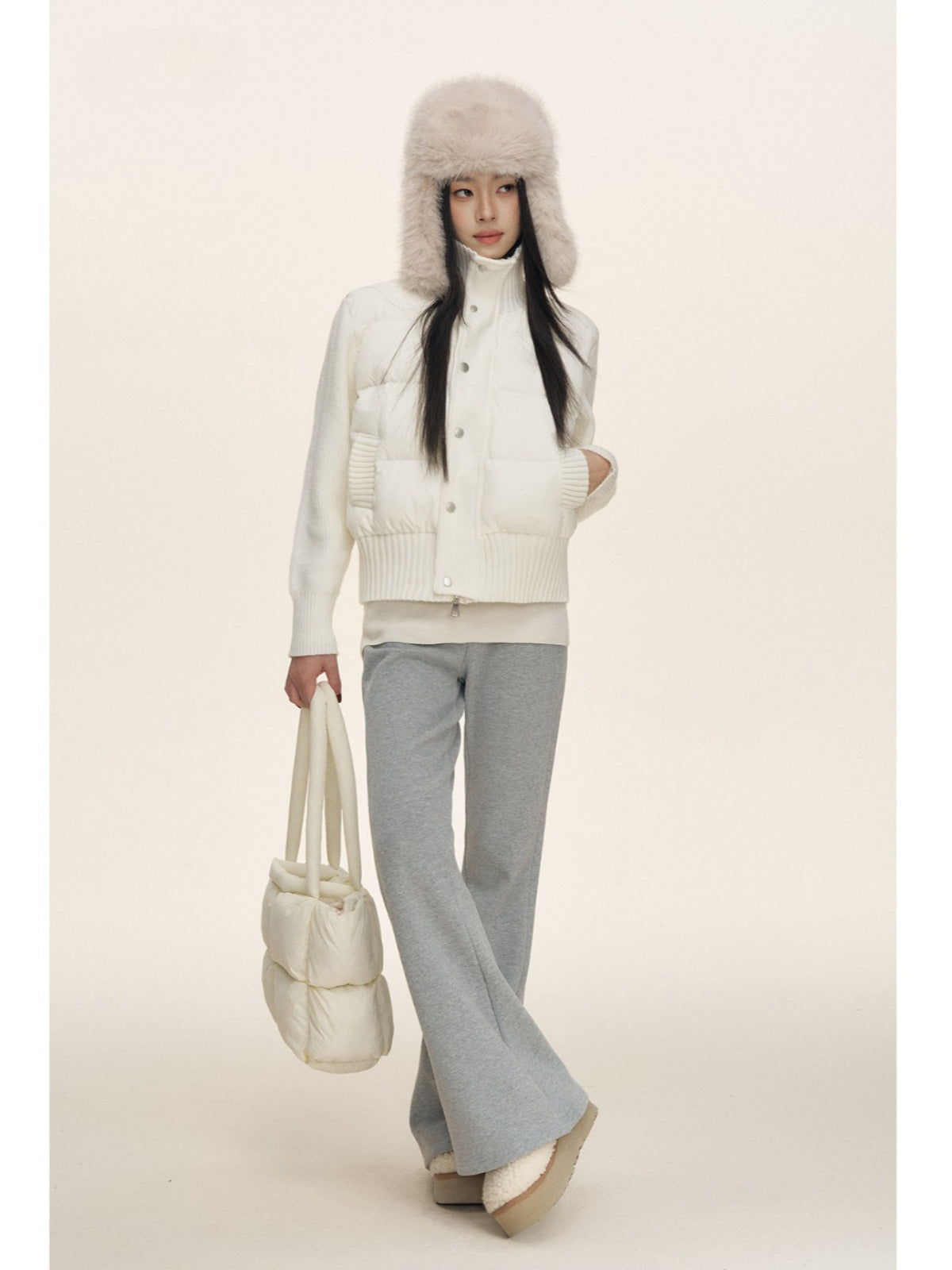 Stand Collar Knit Sleeve Down Jacket