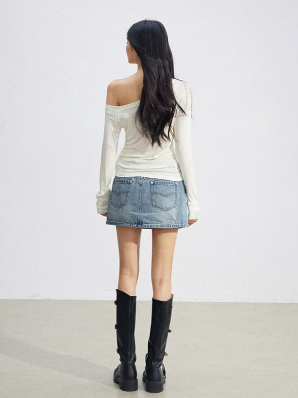 Irregular Off-Shoulder Butterfly T-shirt