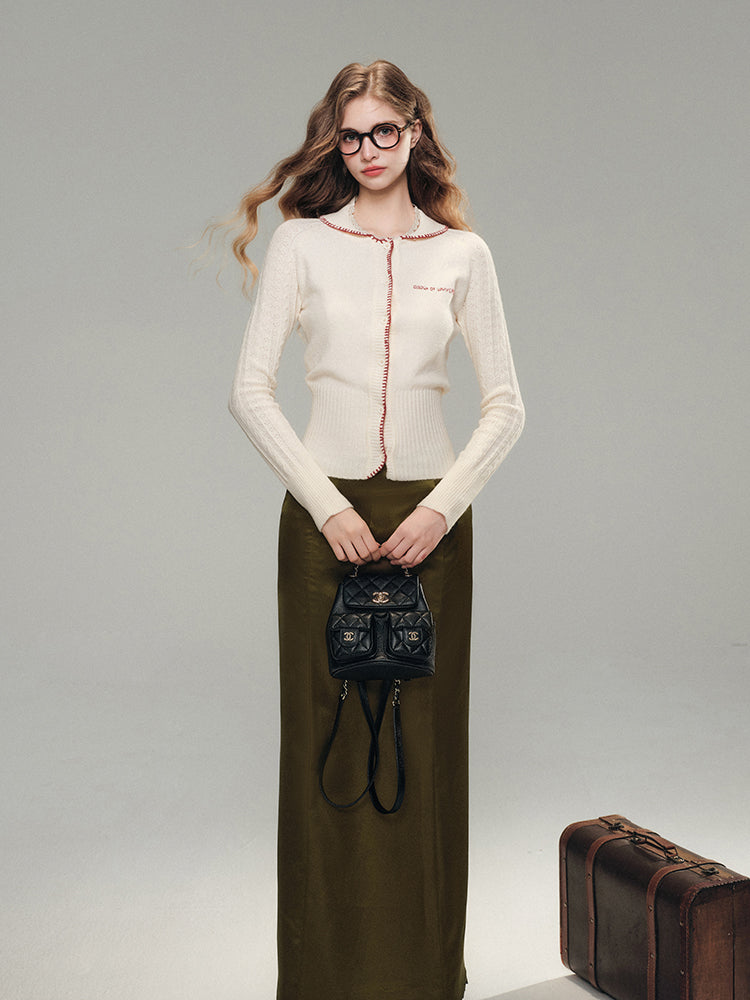 Lace Satin Midi Skirt