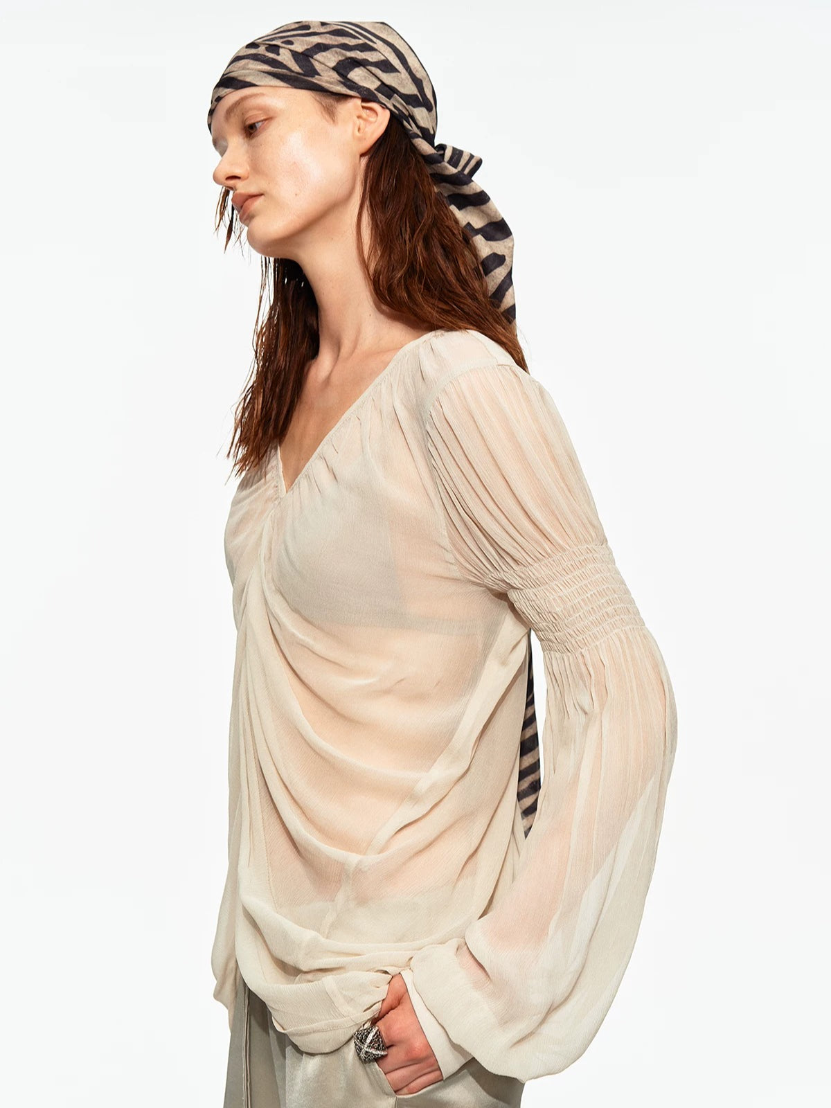 Draped Chiffon V Blouse