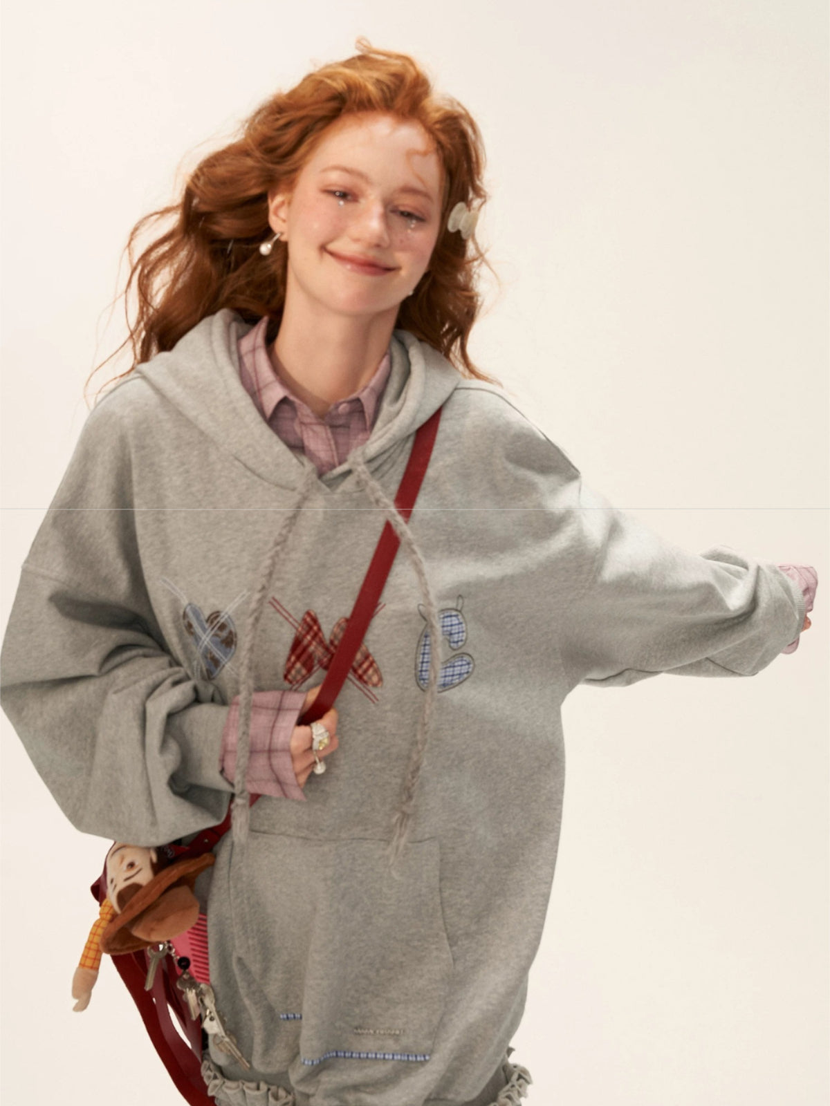 Plaid Embroidered Hooded Sweatshirt Dress