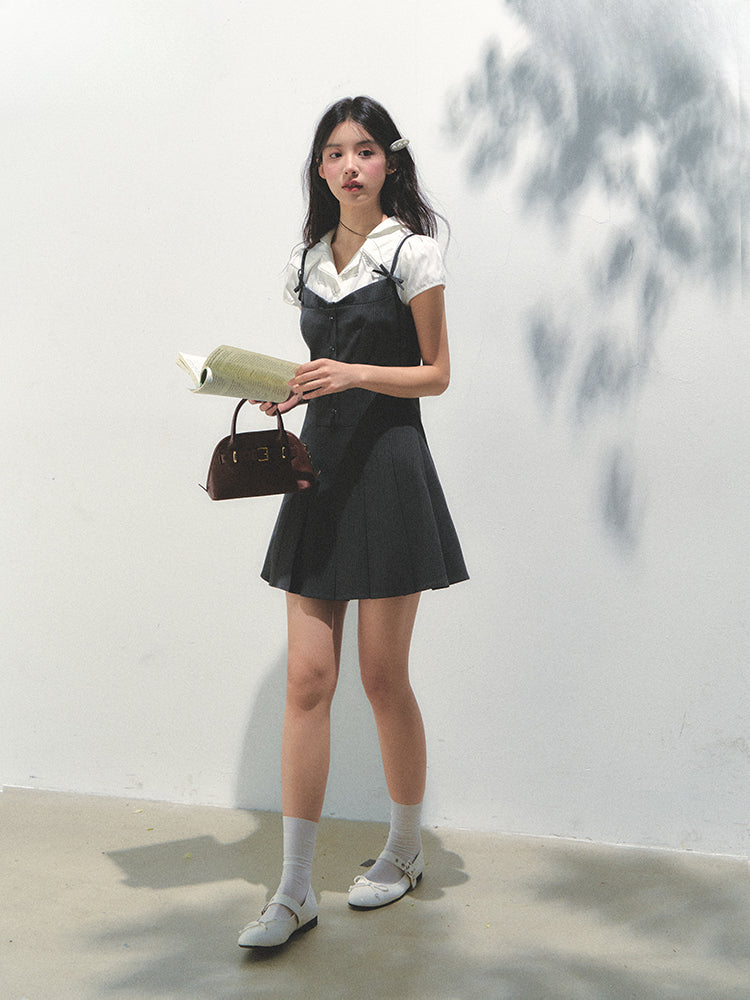 Academy Style Fake Two-piece Pleated Dress