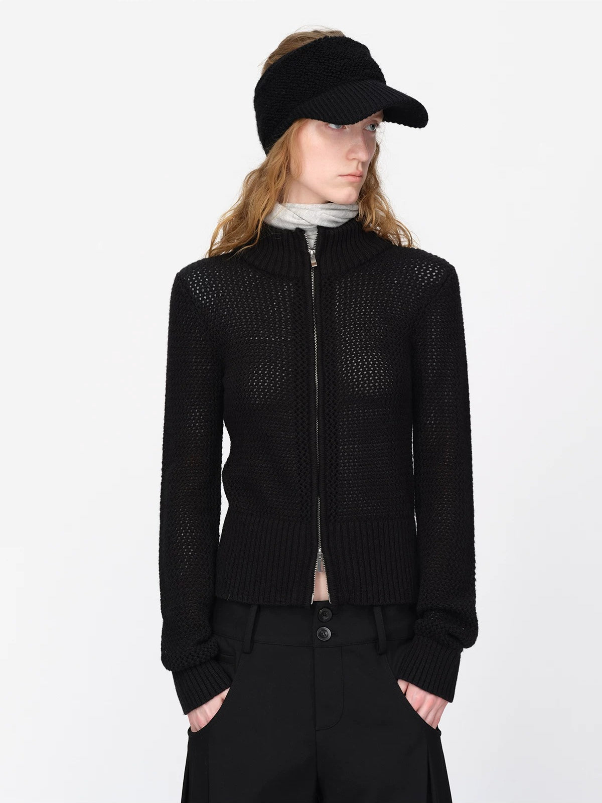 Black Cropped Knit Cardigan