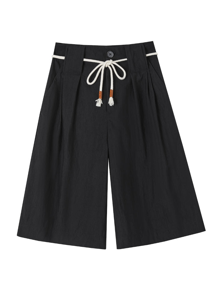 Three-dimensional Pleated Wide-leg Knee-length Shorts