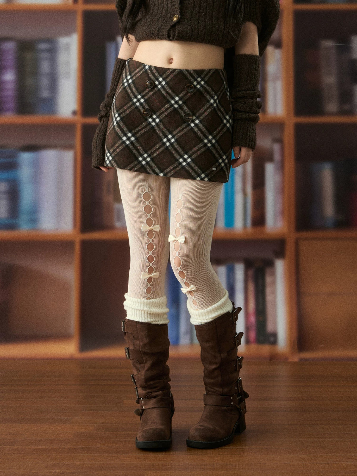 Plaid Double Breasted Mini Skirt