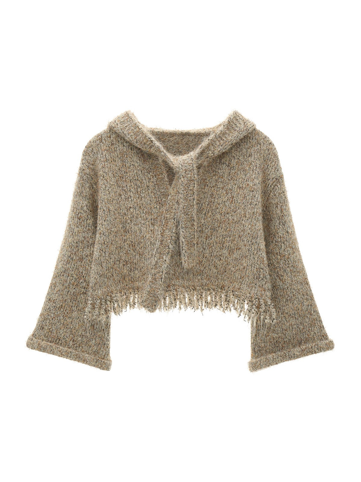 Textured Hooded Flare Sleeve Sweater