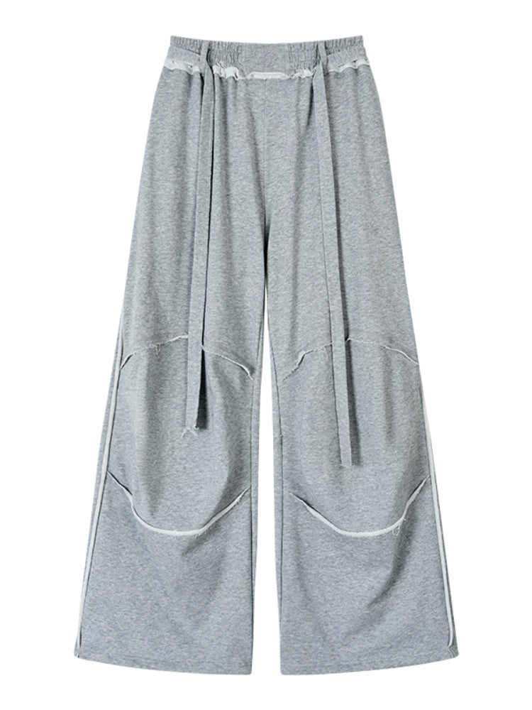 Color-blocked Raw-edge Wide-leg Pants