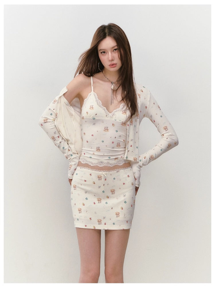 Printed Lace Trimmed Camisole