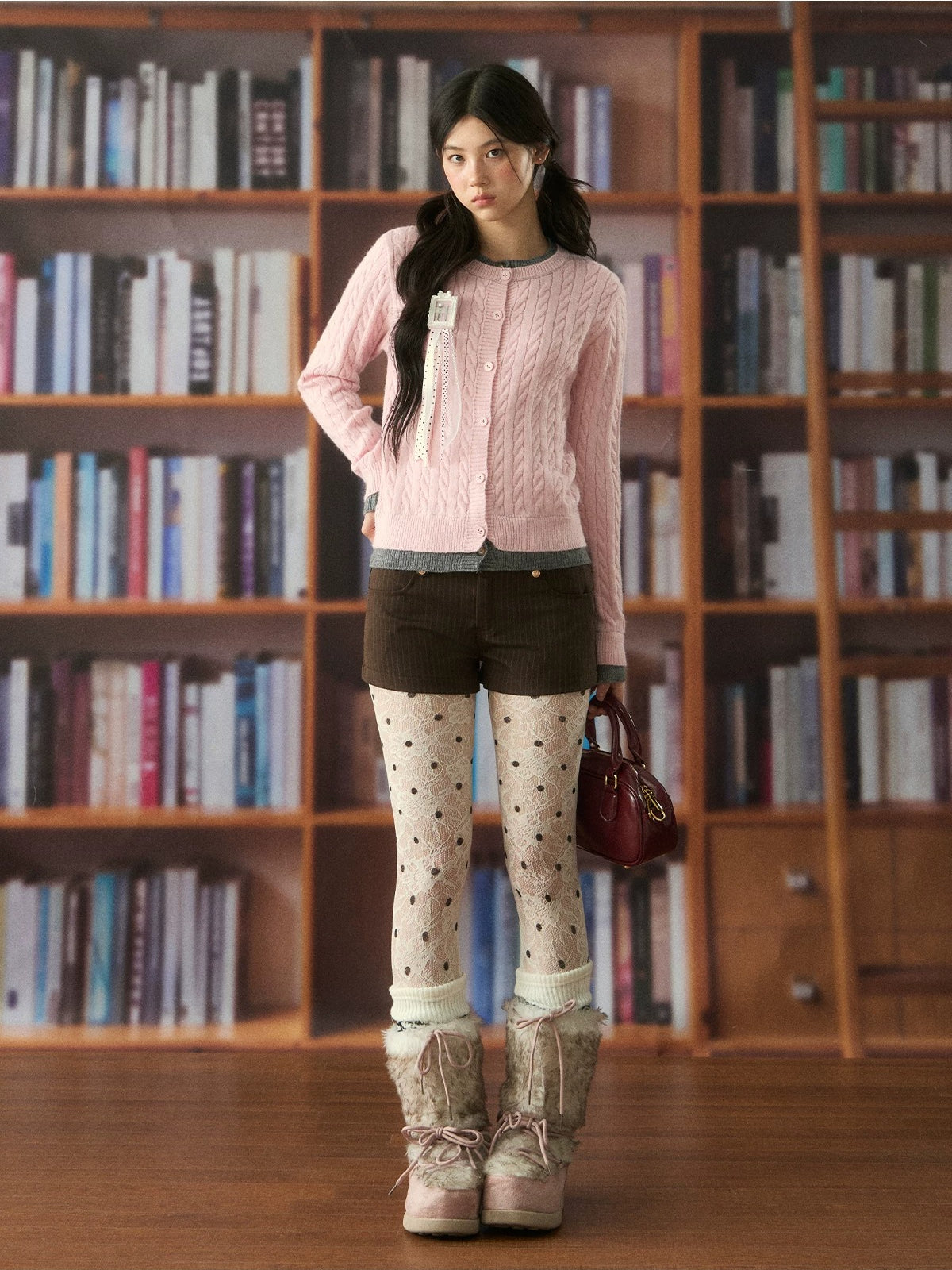 Soft Cable Knit Contrast Cardigan Sweater