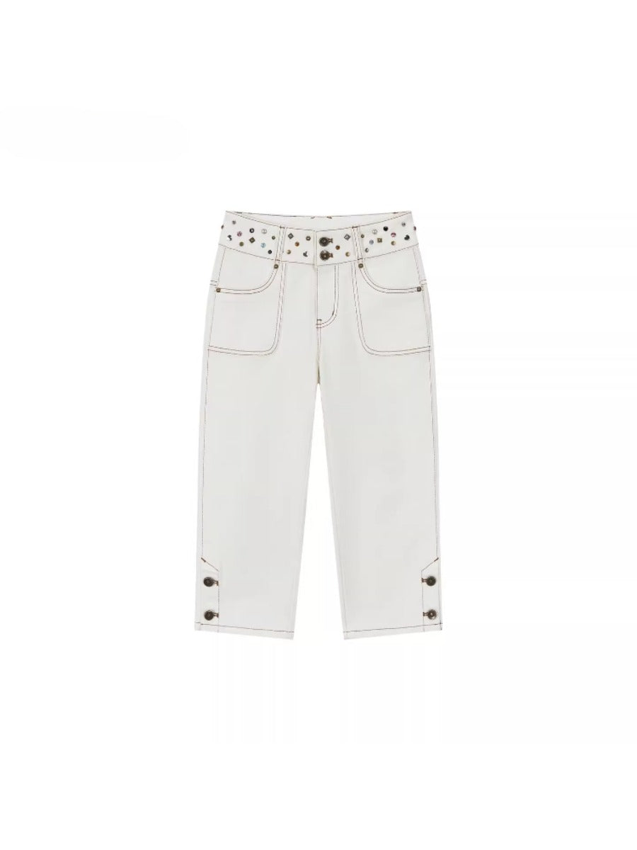 Studded Cropped Denim Pants