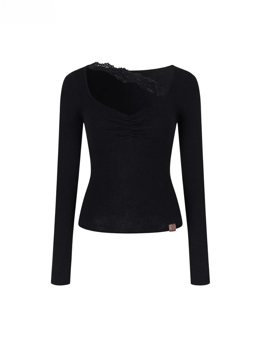 Ruched Lace Detail Knit Top