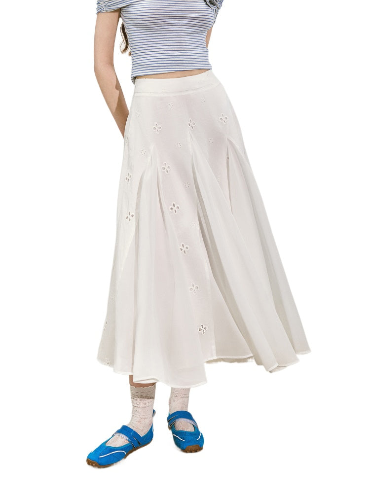 Embroidered Flower A - Line Slimming Midi Skirt