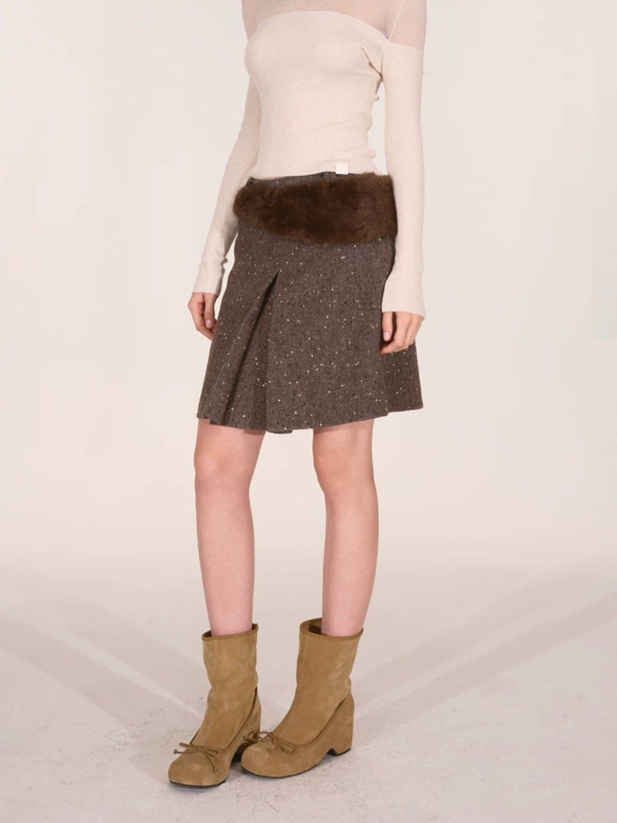 Speckled Faux Fur A-Line Skirt