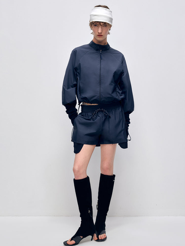 Color Block Outdoor Sports Jacket & Shorts Set