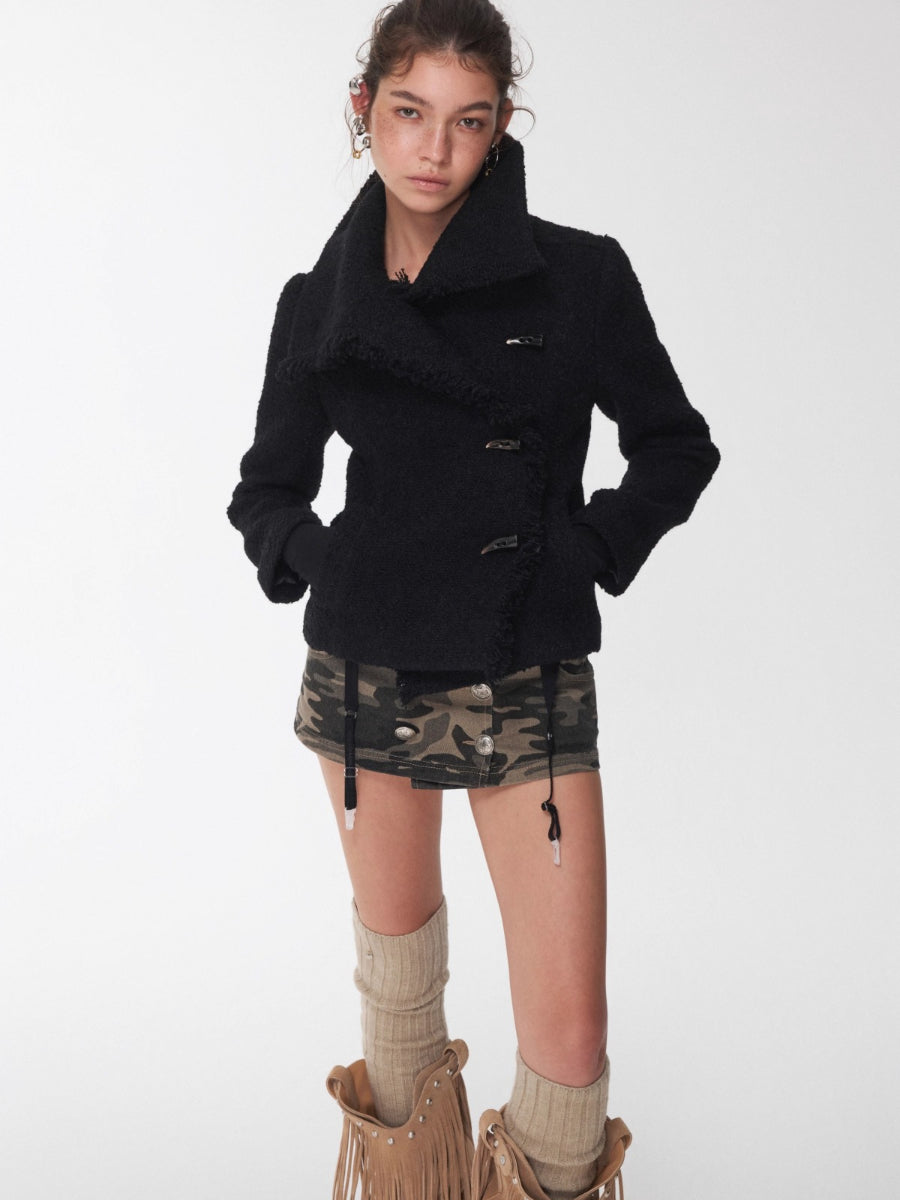 Wool Blend Short Jacket with Horn Buttons