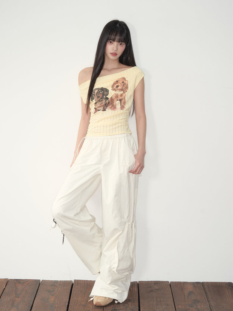 Pink & White Parachute Wide-Leg Pants