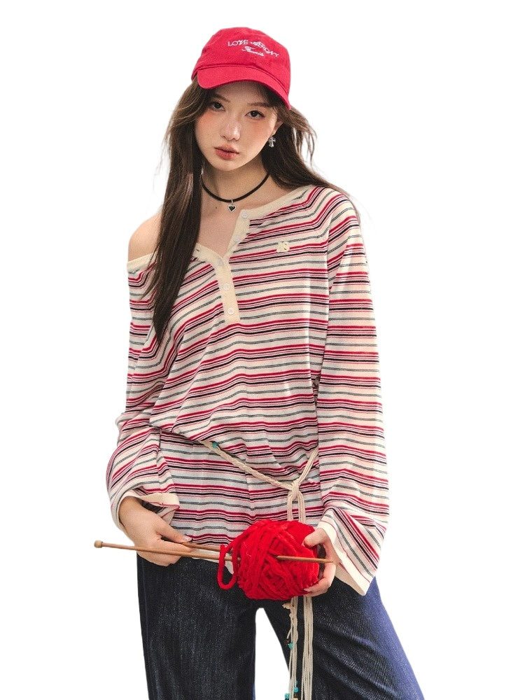 Striped Knit Oversized Casual Pullover