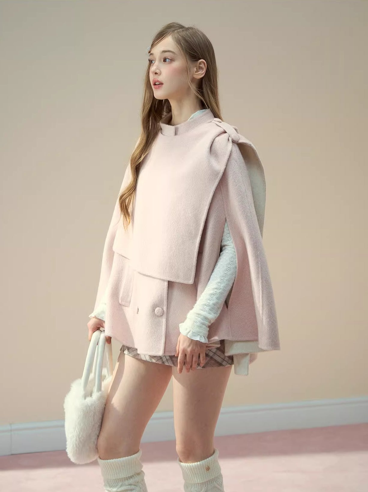 Pink Wool Cape Coat