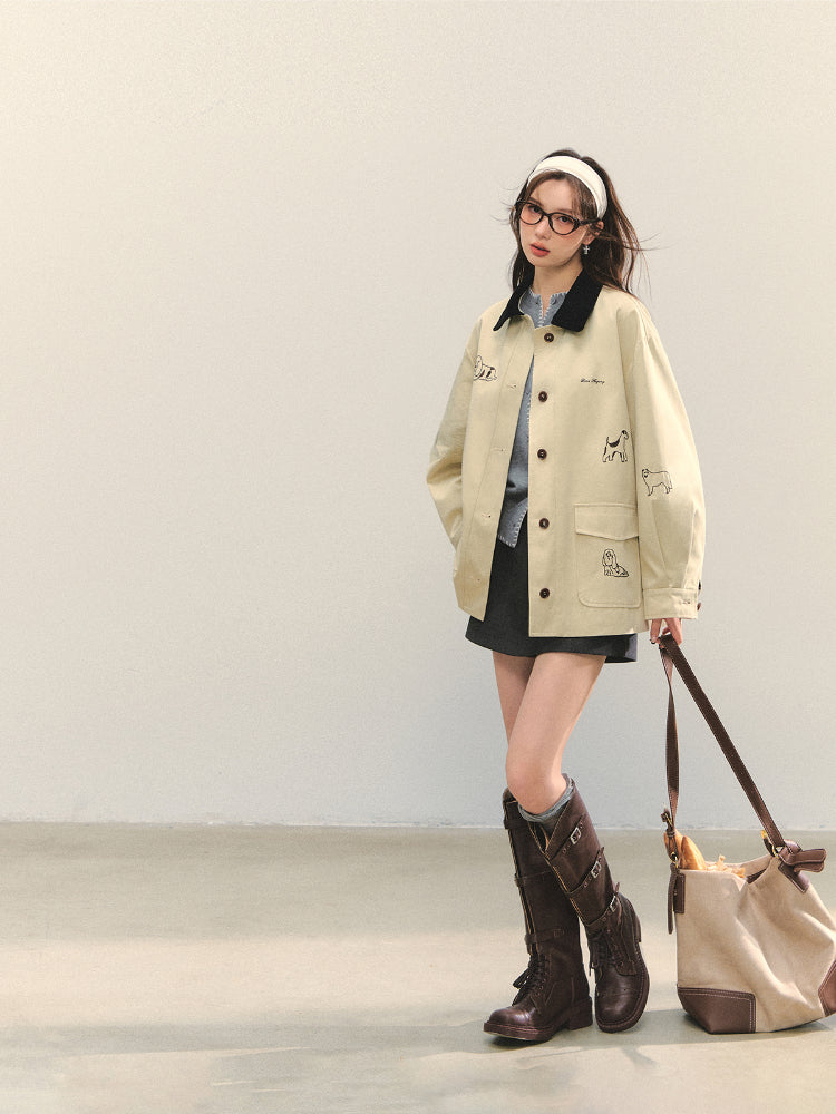 Barn Style Puppy Embroidery Jacket