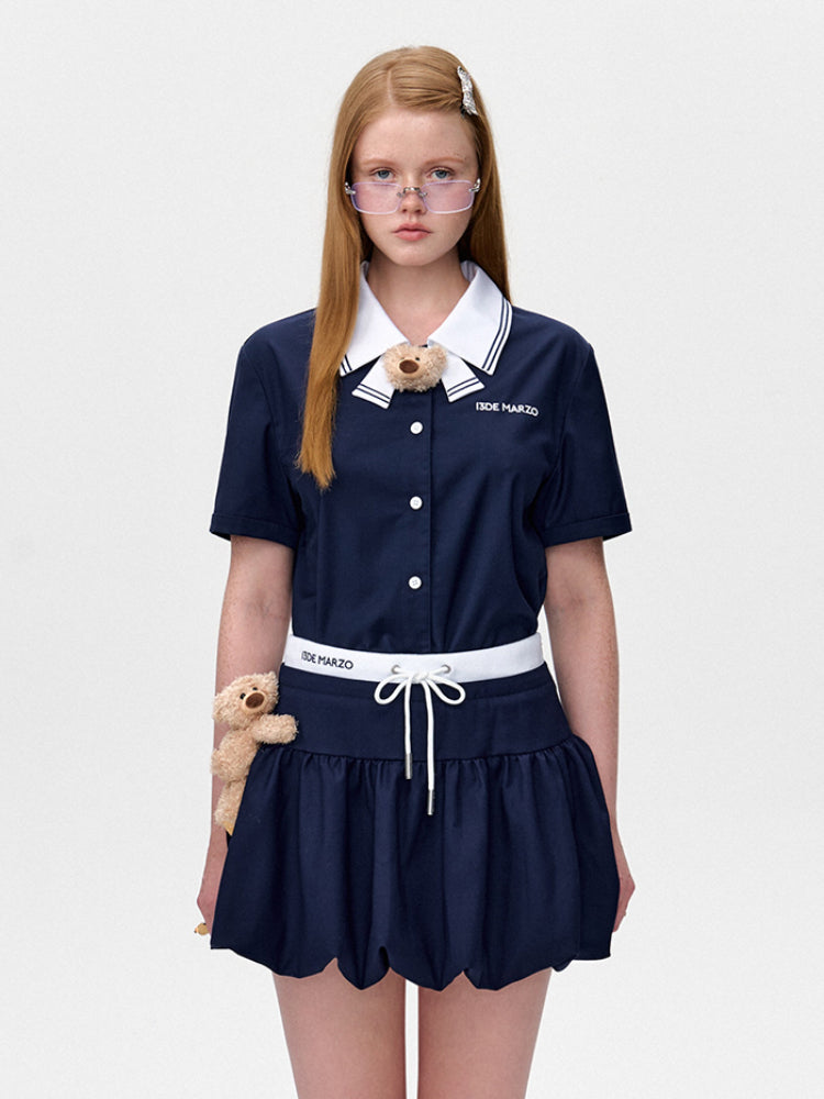 Navy Collar Short-Sleeve Shirt