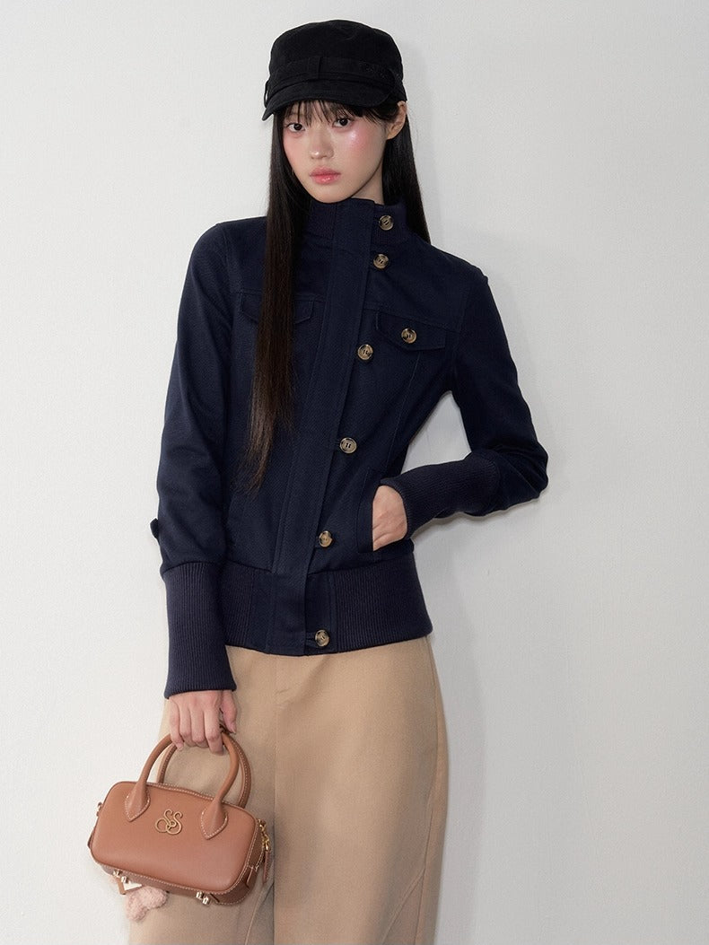 Retro Zipper Half-collar Jacket