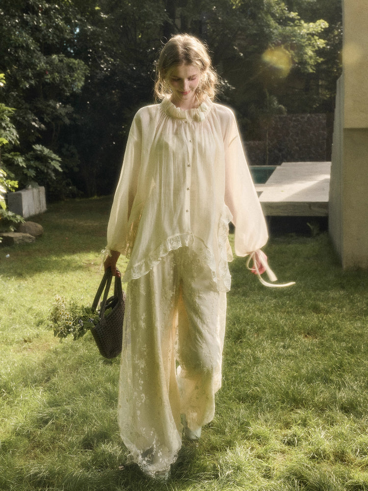 Lace Round Neck Trimmed Shirt