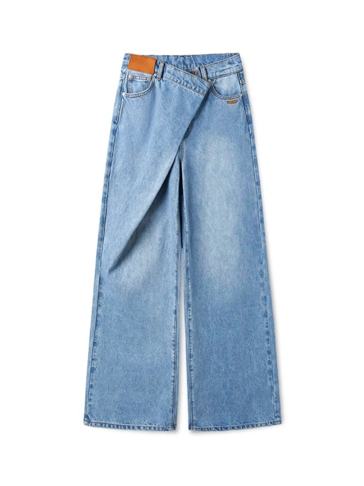 Sailor-Inspired Washed Twill Denim Low-Rise Straight Jeans